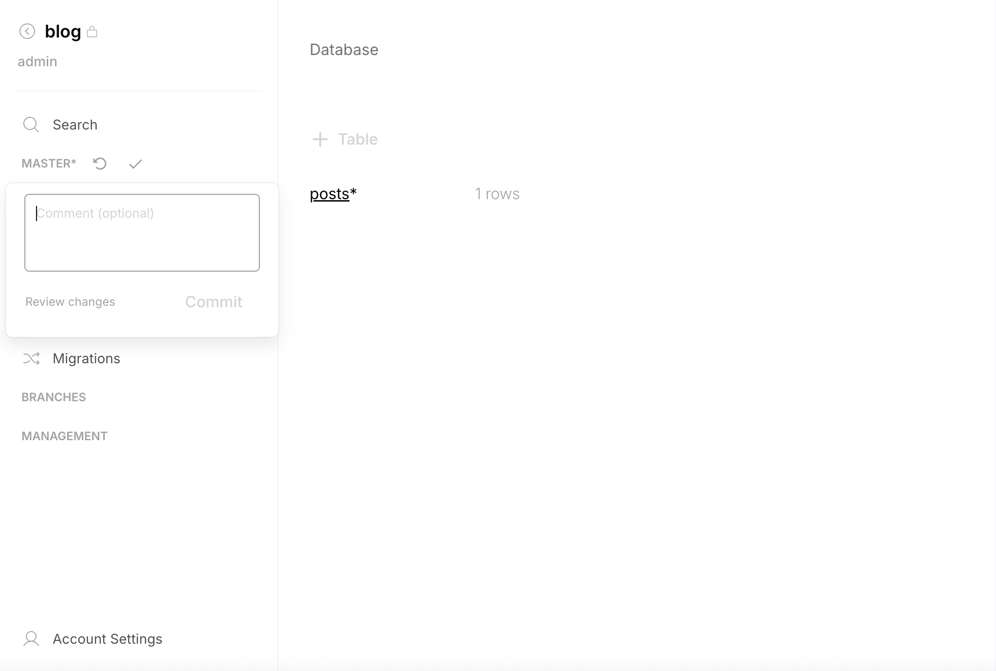 Commit from sidebar — optional comment and Commit button