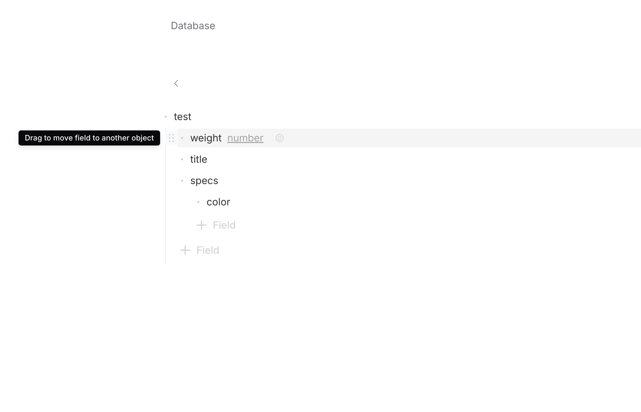 Schema Editor — drag to move weight field to another object